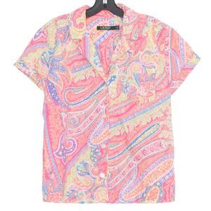 Lauren Ralph Lauren Womens Pajama Top Monogram Button Paisley Floral Medium DZ